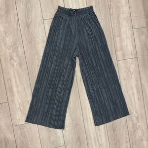 Zara Women’s Grey Pleated Wide Leg Pants, Boho, Elastic Waist, High Rise, S